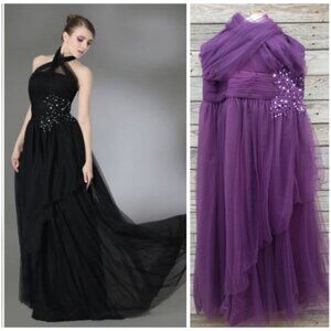 LightInTheBox A-line Purple Halter Tulle Satin Evening Dress - 3X